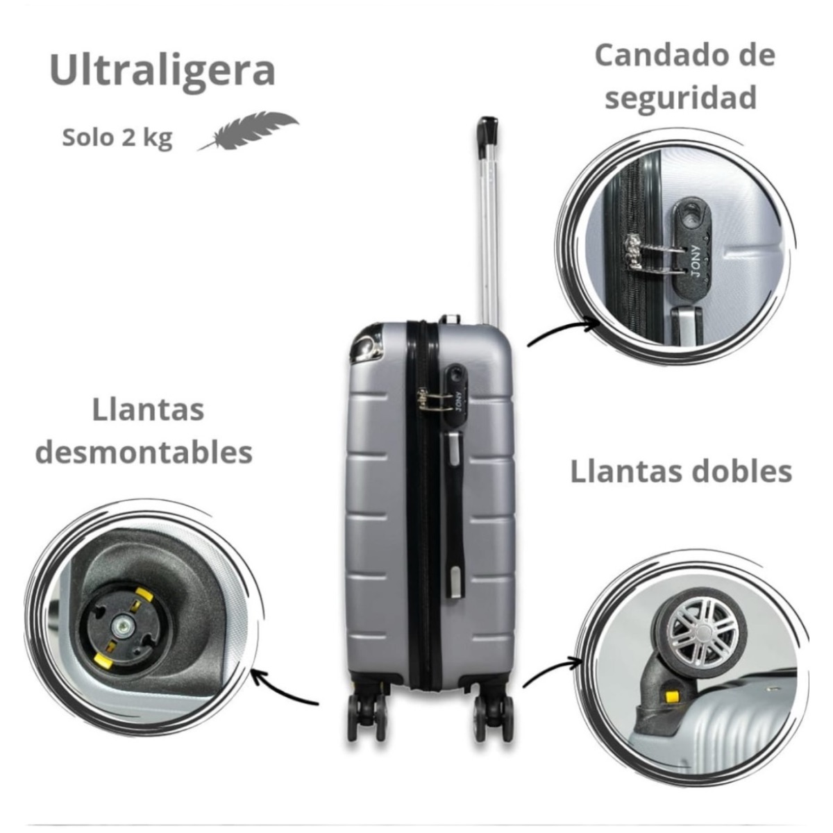 Foto 4 pulgar | Maleta De Viaje Jony 20'' Polipropileno Gris Plata