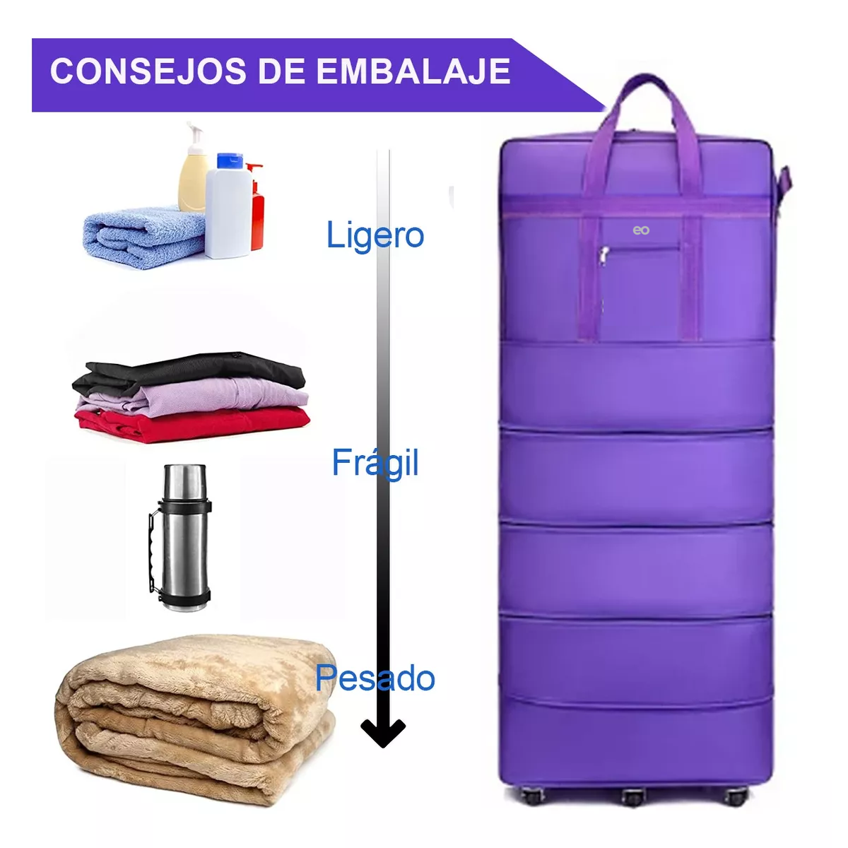 Foto 3 pulgar | Mochila Deportiva Maleta De Viaje Con Ruedas Plegables Eo Safe Imports Esi-10112 Purpura