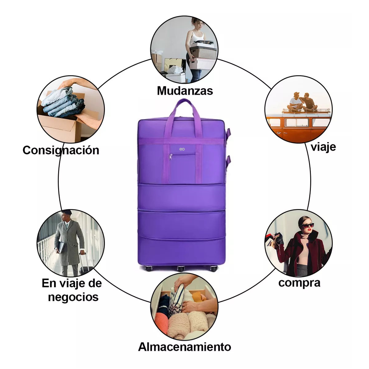 Foto 5 pulgar | Mochila Deportiva Maleta De Viaje Con Ruedas Plegables Eo Safe Imports Esi-10112 Purpura