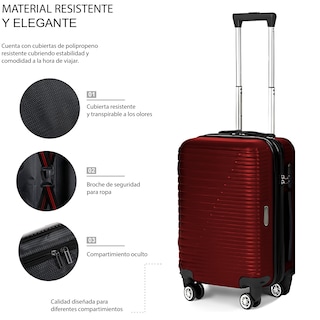 Foto 5 | Maleta De Viaje De Mano A Bordo 20 Con Candado De Seguridad Color Rojo
