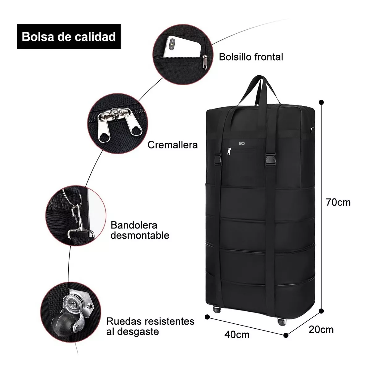 Foto 5 pulgar | Mochila Deportiva Maleta de Viaje con Ruedas Plegable Eo Safe Imports Esi-10111-1 Negro