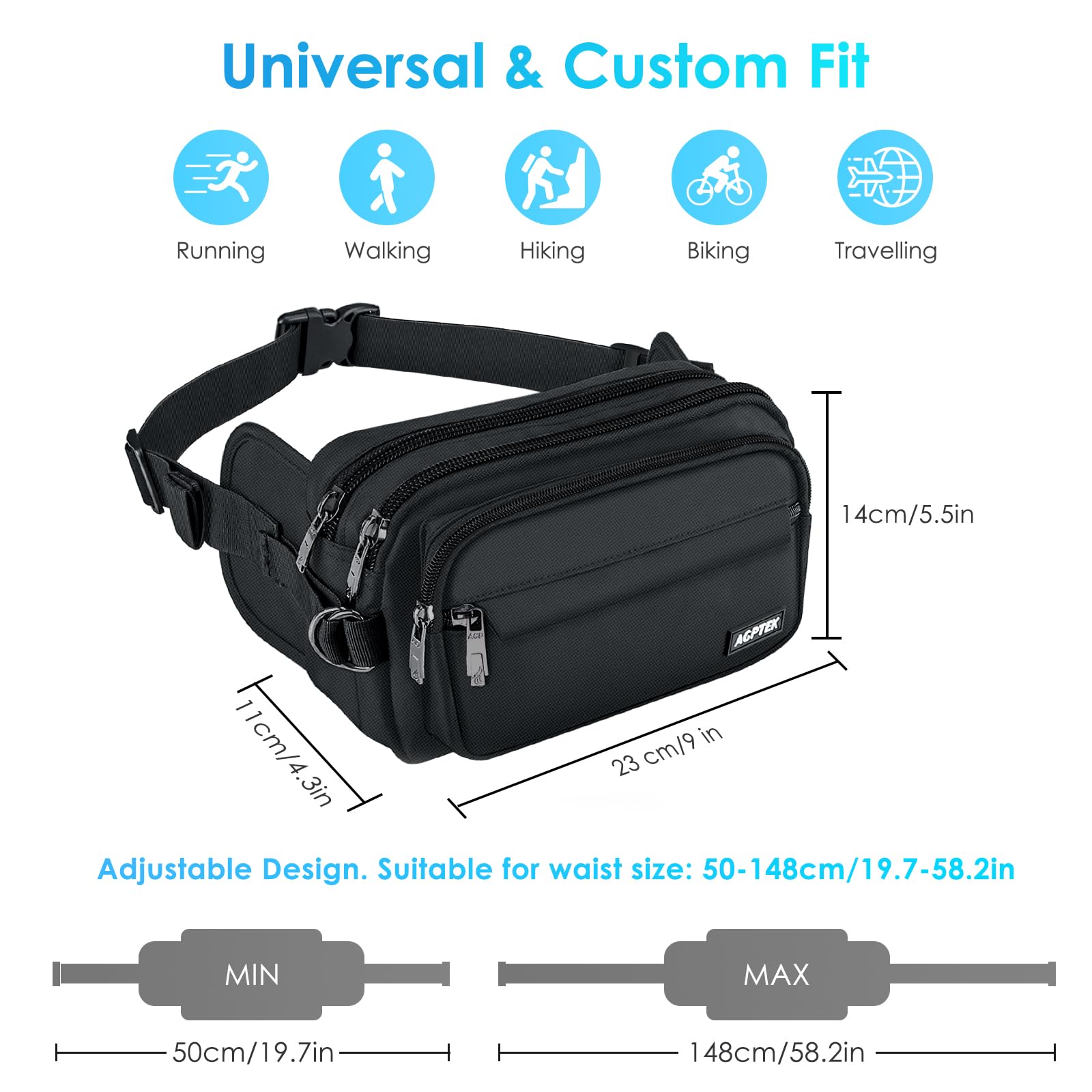 Foto 2 | Fanny Pack Agptek Con Bloqueo Rfid Impermeable Para Mujeres Y Hombres - Venta Internacional.