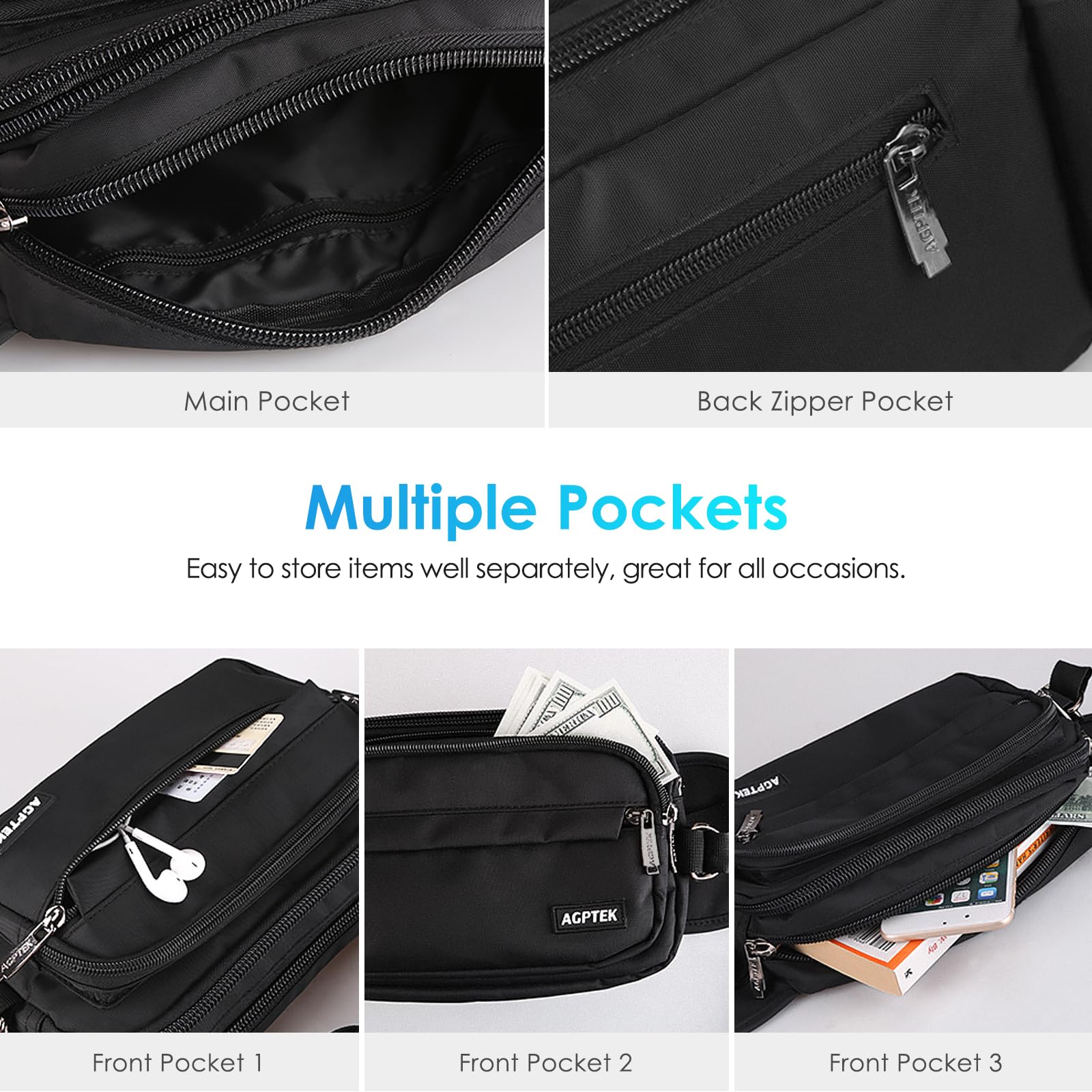 Foto 5 | Fanny Pack Agptek Con Bloqueo Rfid Impermeable Para Mujeres Y Hombres - Venta Internacional.