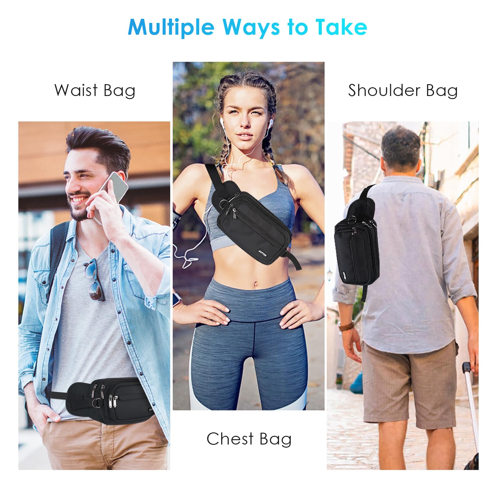 Foto 7 | Fanny Pack Agptek Con Bloqueo Rfid Impermeable Para Mujeres Y Hombres - Venta Internacional.