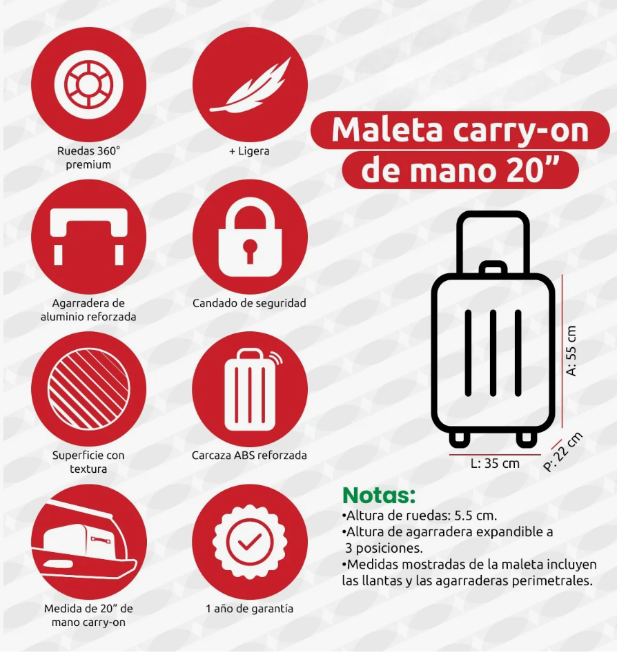 Foto 4 | Maleta Viaje De Mano Carry On Rígida 10kg 20p Candado