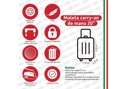 Foto 2 | Maleta De Viaje Rígida Carry On De Mano Cabina Modelo Argenta 20 Pulgadas 10 Kg Con Candado Seguridad
