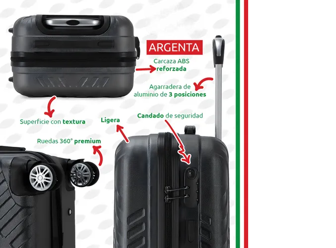 Foto 3 | Maleta De Viaje Rígida Carry On De Mano Cabina Modelo Argenta 20 Pulgadas 10 Kg Con Candado Seguridad