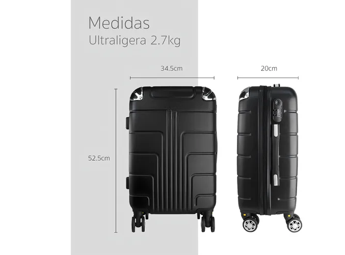 Foto 3 pulgar | Maleta 10 Kg Cabina Candado Seguridad Doble Llanta 360 Negro