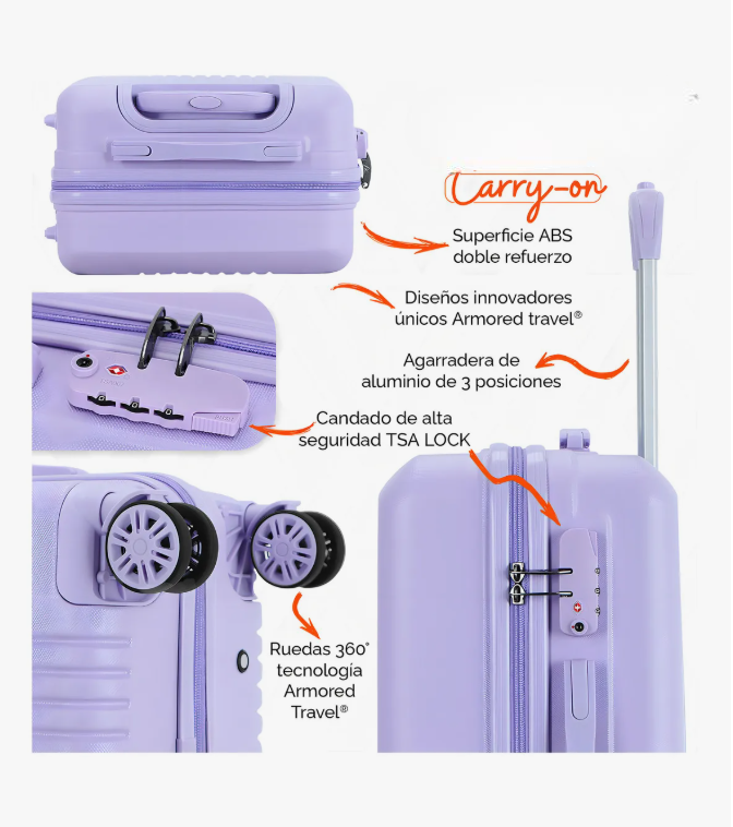 Foto 3 | Maleta De Viaje Rígida Carry On De Mano Cabina 20 Pulgadas 10 Kg Con Candado Alta Seguridad