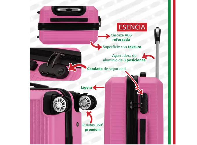 Foto 4 pulgar | Maleta De Viaje Rígida Carry On De Mano Cabina Modelo Esencia Rosa 20 Pulgadas 10 Kg Con Candado Seguridad