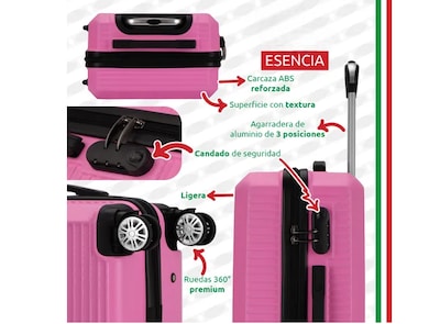 Foto 3 | Maleta De Viaje Rígida Carry On De Mano Cabina Modelo Esencia Rosa 20 Pulgadas 10 Kg Con Candado Seguridad