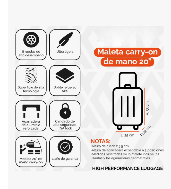 Foto 2 | Maleta De Viaje Rígida Carry On De Mano Cabina Modelo Palace 20 Pulgadas 10 Kg Con Candado Alta Seguridad