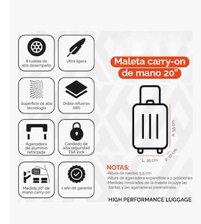 Foto 2 | Maleta De Viaje Rígida Carry On De Mano Cabina Modelo Palace 20 Pulgadas 10 Kg Con Candado Alta Seguridad