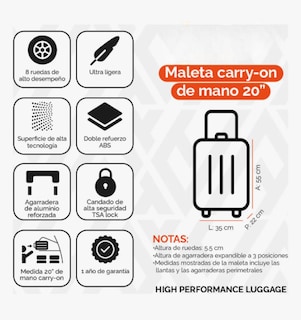 Foto 3 | Maleta De Viaje Rígida Carry On De Mano Cabina Rosa 20 Pulgadas 10 Kg Con Candado Alta Seguridad