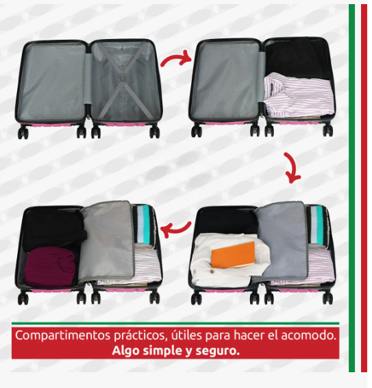 Foto 4 | Maleta De Viaje Rígida Carry On De Mano Cabina Modelo Esencia Rosa 20 Pulgadas 10 Kg Con Candado Seguridad