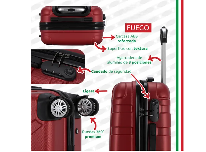 Foto 3 | Maleta De Viaje Rígida Carry On De Mano Cabina Modelo Fuego 20 Pulgadas 10 Kg Con Candado Seguridad