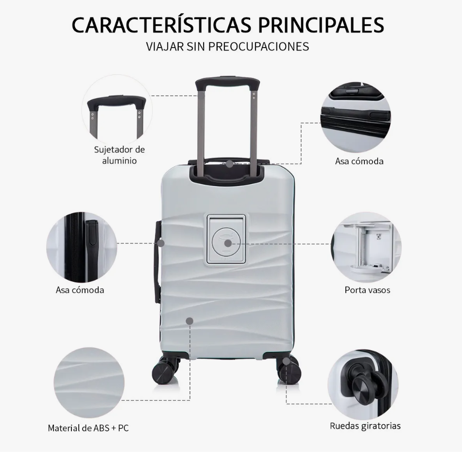 Foto 3 | Maleta Cabina 20'' Rigida Con Portavasos 10kg Ruedas 360°