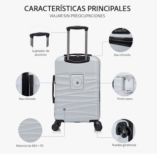 Foto 3 | Maleta Cabina 20'' Rigida Con Portavasos 10kg Ruedas 360°