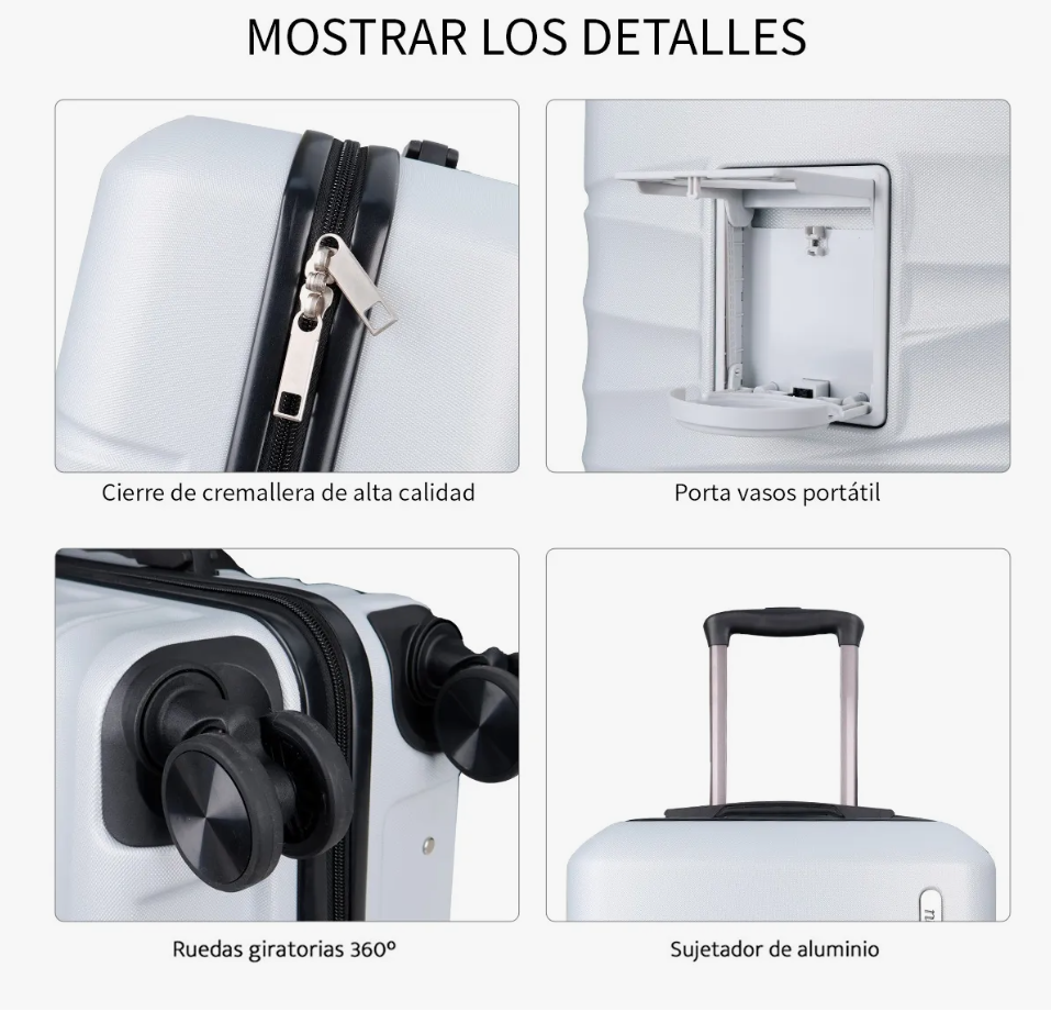 Foto 5 pulgar | Maleta Cabina 20'' Rigida Con Portavasos 10kg Ruedas 360°