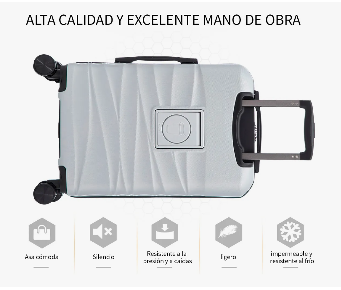 Foto 6 pulgar | Maleta Cabina 20'' Rigida Con Portavasos 10kg Ruedas 360°