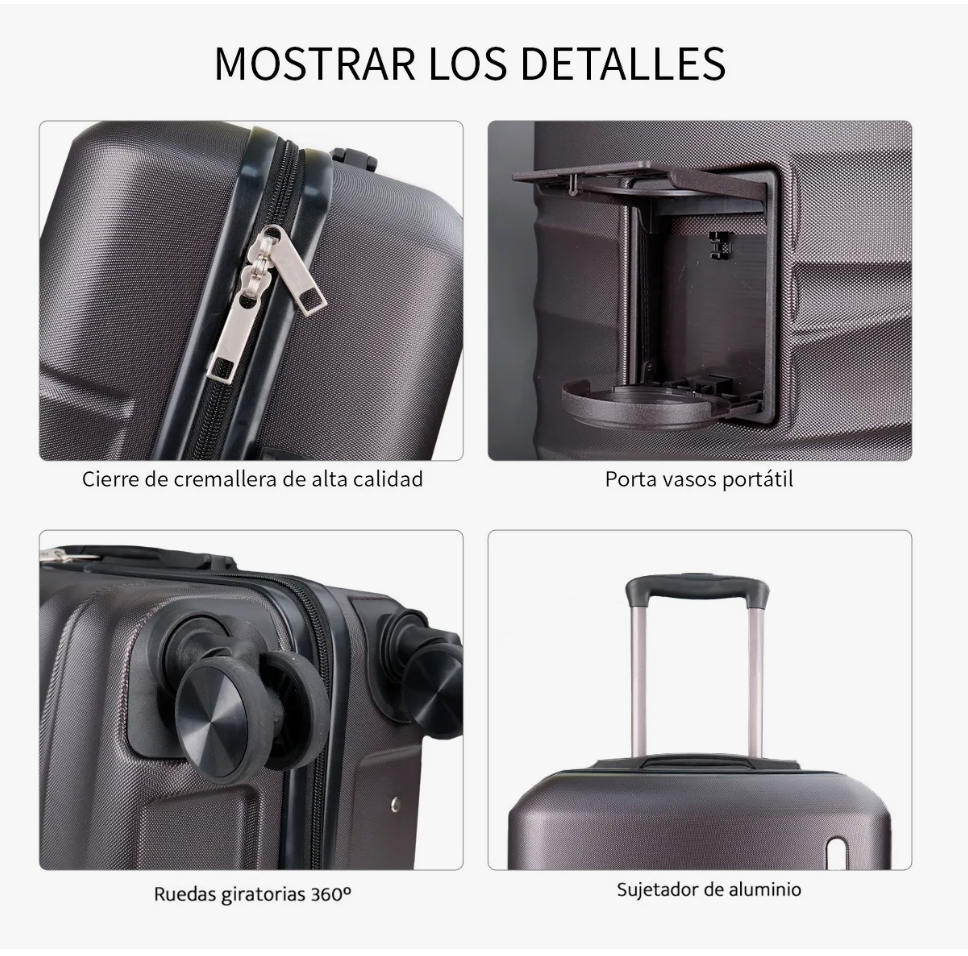 Foto 4 pulgar | Maleta Cabina 20'' Rigida Con Portavasos 10kg Ruedas 360°