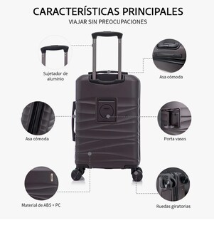 Foto 5 | Maleta Cabina 20'' Rigida Con Portavasos 10kg Ruedas 360°