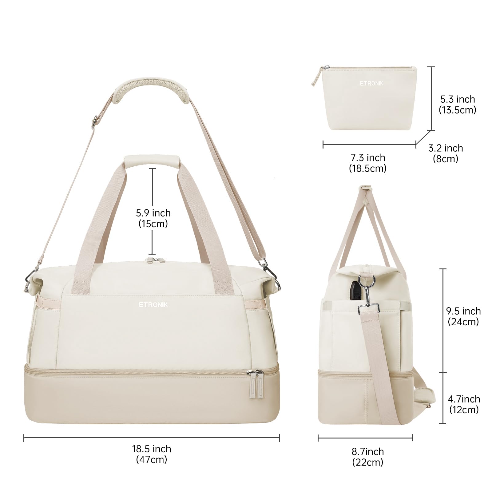 Foto 6 pulgar | Bolsa De Gimnasio Etronik Para Mujer, Bolsa De Viaje Con Puerto Usb, Color Caqui - Venta Internacional.