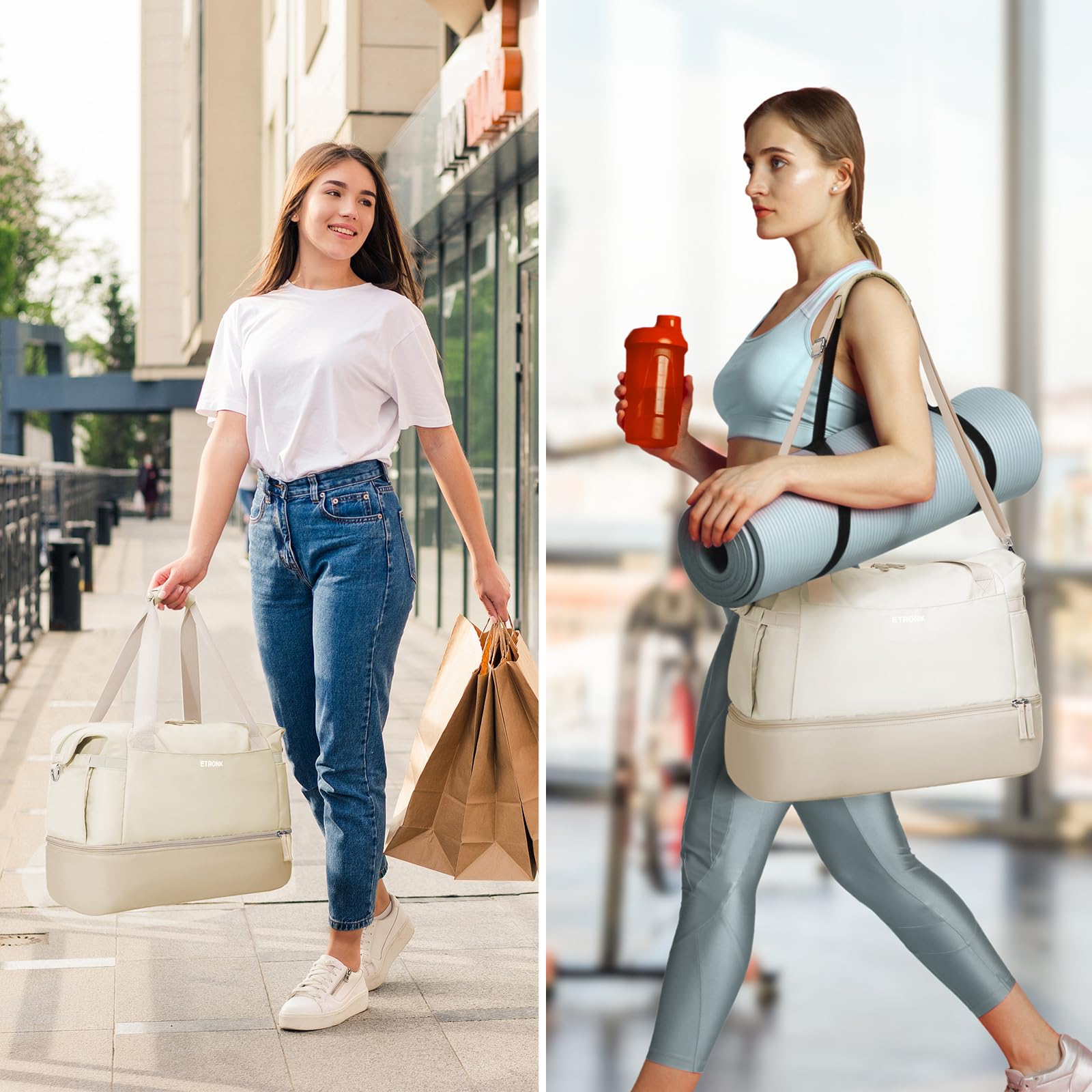 Foto 7 | Bolsa De Gimnasio Etronik Para Mujer, Bolsa De Viaje Con Puerto Usb, Color Caqui - Venta Internacional.