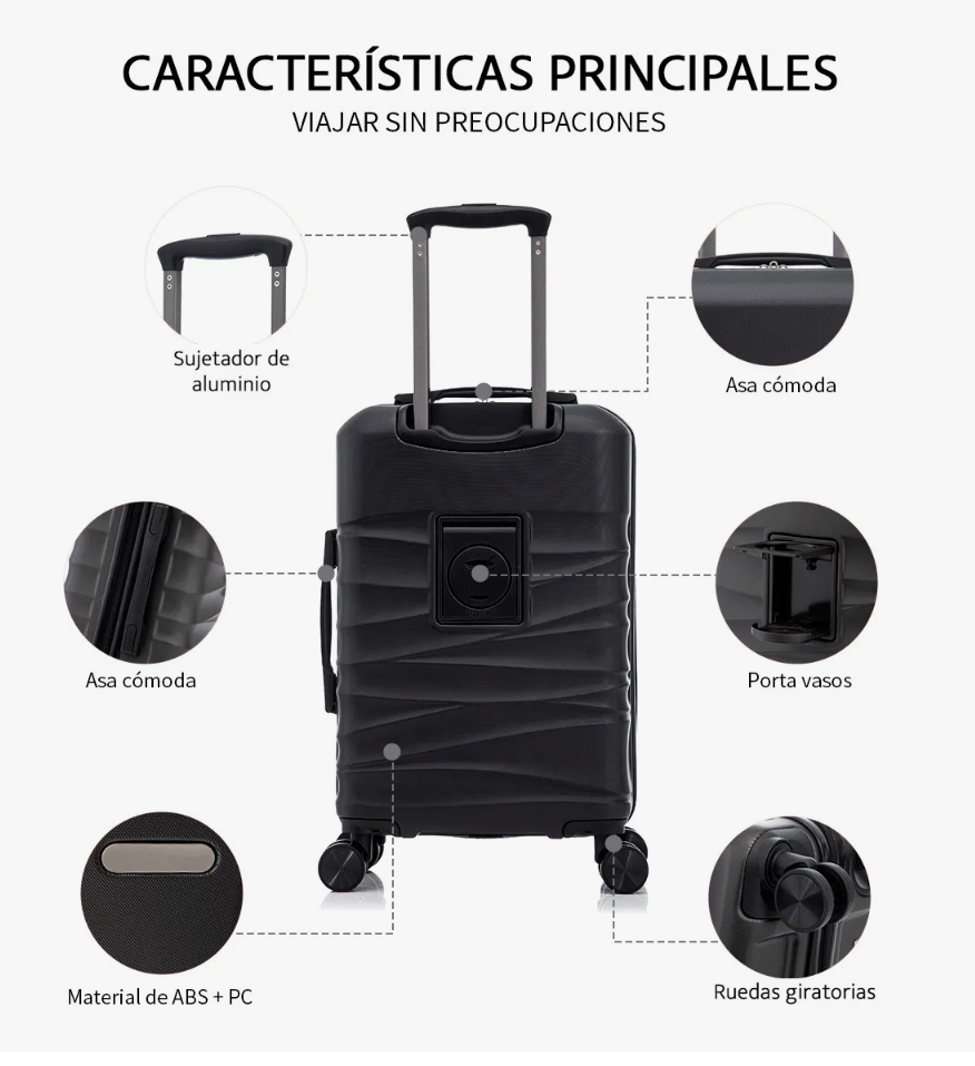 Foto 3 | Maleta Cabina 20'' Rigida Con Portavasos 10kg Ruedas 360°