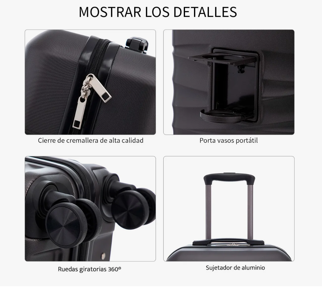 Foto 5 | Maleta Cabina 20'' Rigida Con Portavasos 10kg Ruedas 360°