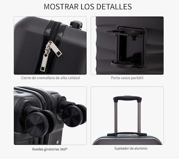 Foto 5 | Maleta Cabina 20'' Rigida Con Portavasos 10kg Ruedas 360°