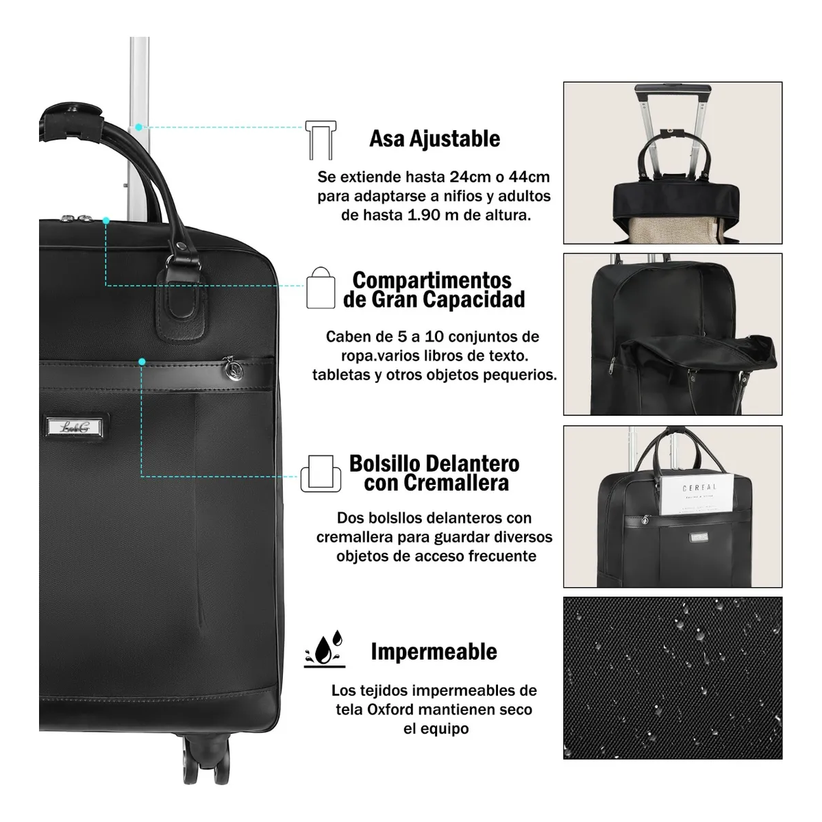 Foto 2 | Maleta De Viaje Equipaje De Mano De Seguridad Cabina Moda Lab.g Negro