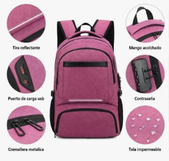 Foto 3 | Mochila Xtellar De Almuerzo Antirrobo Impermeable A Portátil 15,6i Color Violeta Diseño De La Tela Oxford 900d