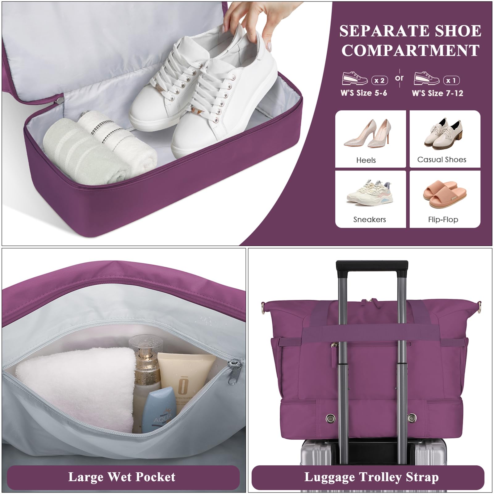 Foto 6 pulgar | Bolsa De Gimnasio Etronik Para Mujer, Bolsa De Viaje Con Puerto Usb, Color Morado - Venta Internacional.