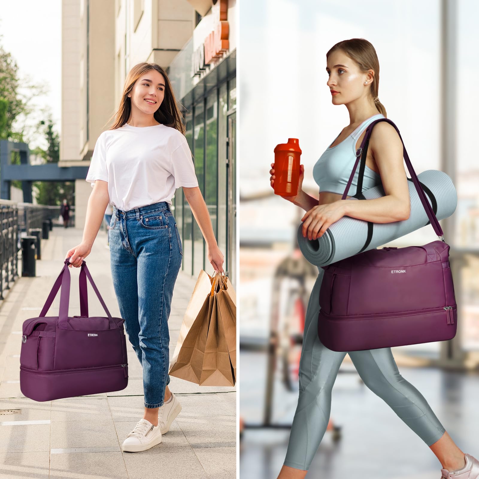 Foto 8 pulgar | Bolsa De Gimnasio Etronik Para Mujer, Bolsa De Viaje Con Puerto Usb, Color Morado - Venta Internacional.