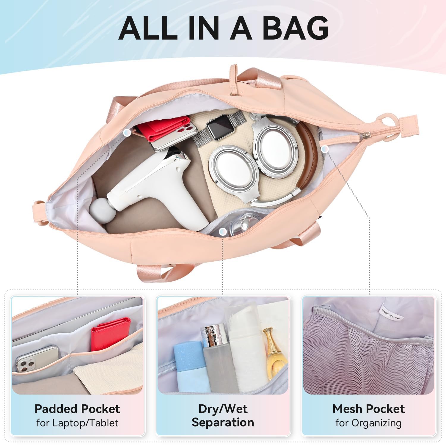 Foto 4 | Bolsa De Gimnasio Maxtop Para Mujer, Bolsa De Viaje Rosa Con Colchoneta De Yoga - Venta Internacional.