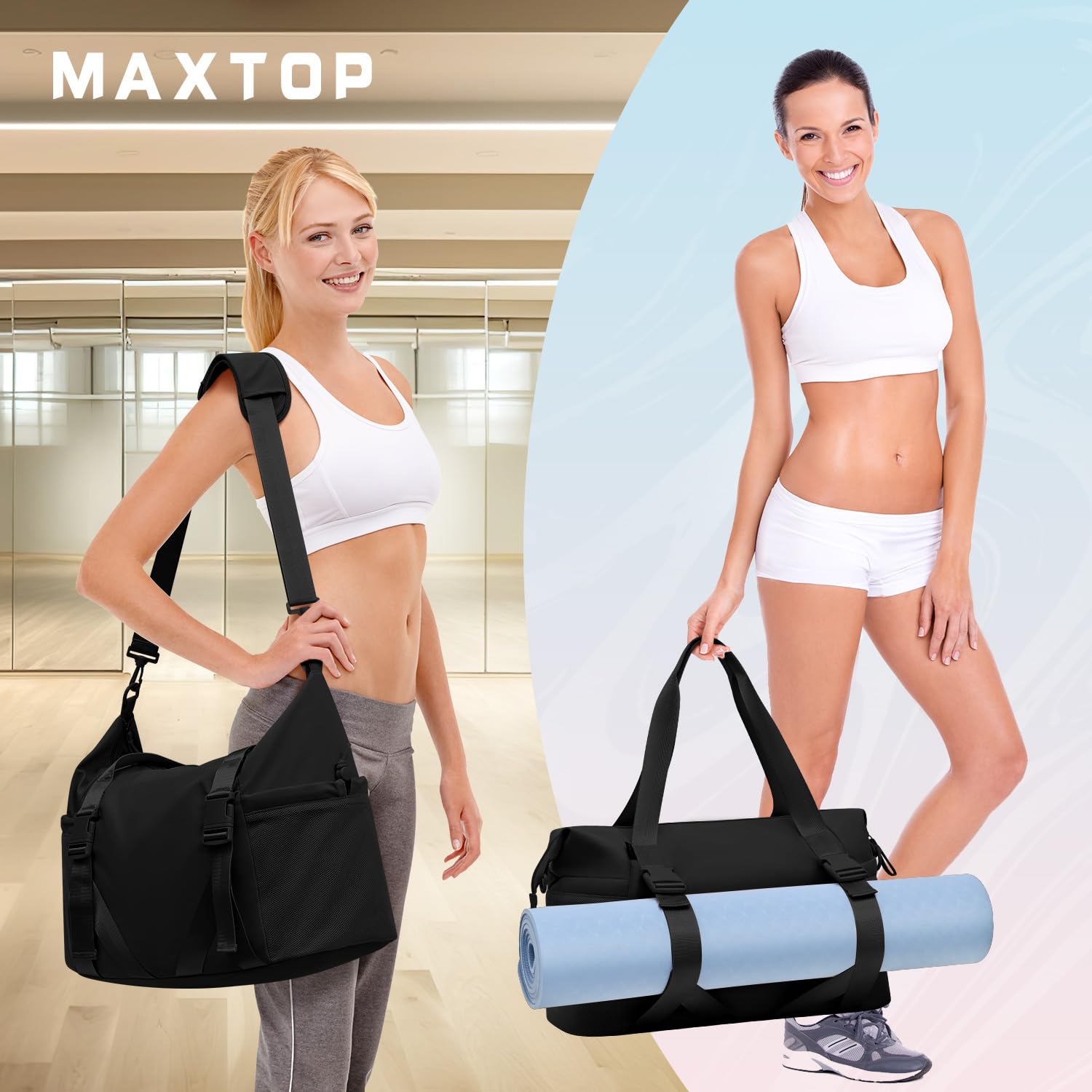 Foto 2 | Bolsa De Gimnasio Maxtop Para Mujer Y Hombre, Negra, Para Yoga, Con Funda Para Zapatos - Venta Internacional.