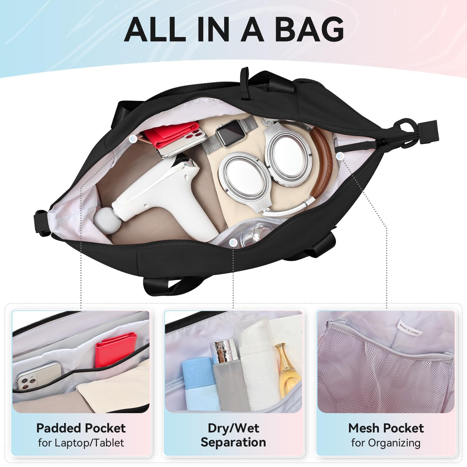 Foto 4 | Bolsa De Gimnasio Maxtop Para Mujer Y Hombre, Negra, Para Yoga, Con Funda Para Zapatos - Venta Internacional.