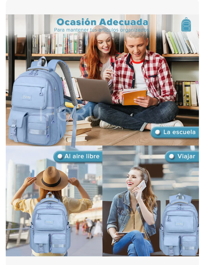Foto 5 | Mochila Escolar Viaje Bolsa Para Laptop 15.6''  30l