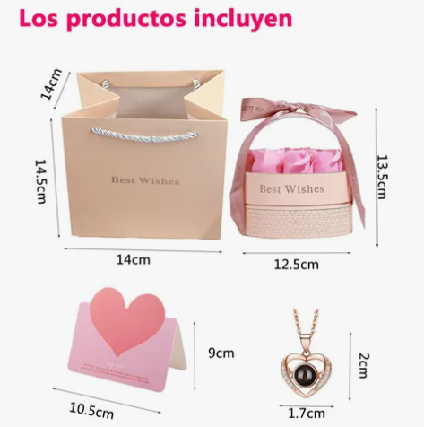 Foto 3 pulgar | Collar Xtellar De Corazón De San Valentín Caja Flor Eterna Regalo