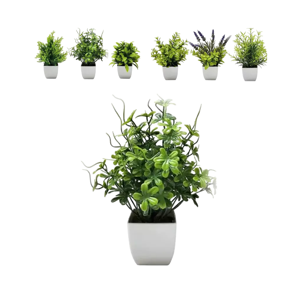 Planta Artificial Con Macetas Decorativas Bonsai 6 Piezas Verde