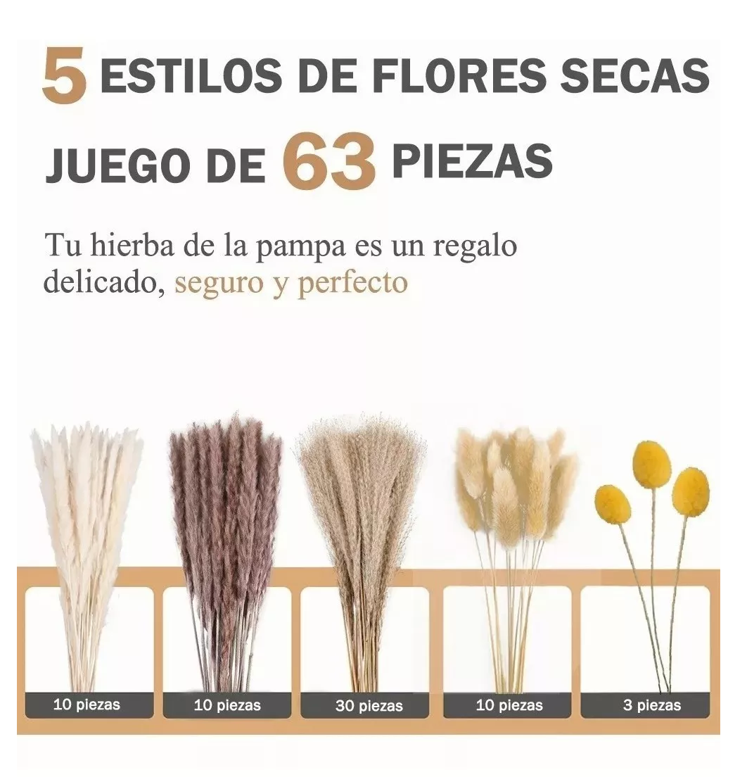 Foto 3 pulgar | Pampas Secas Flores Artificiales 63 Pcs Beige/cafe/blanco