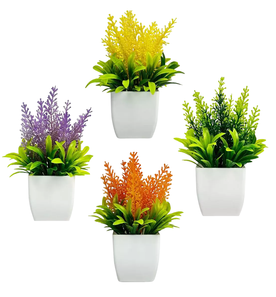 Plantas Artificiales Decorativas Con Macetas, 4 Pzs, Colores