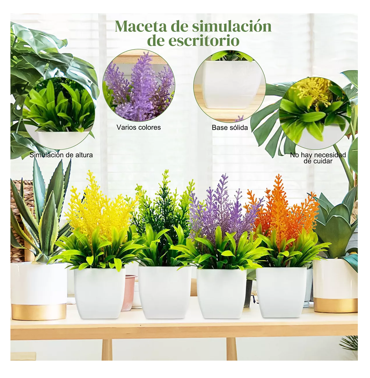 Foto 3 pulgar | Plantas Artificiales Decorativas Con Macetas, 4 Pzs, Colores