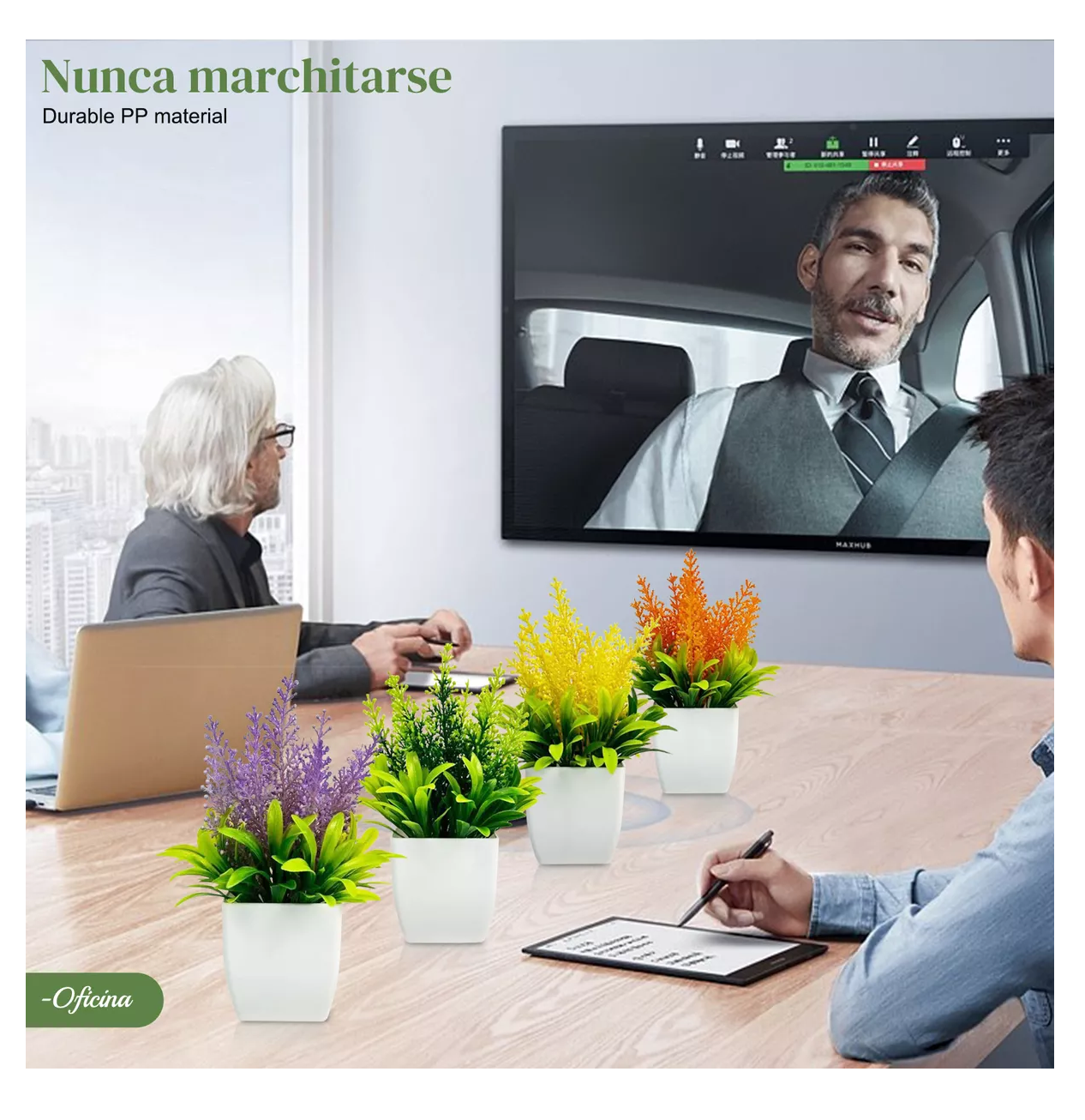 Foto 4 pulgar | Plantas Artificiales Decorativas Con Macetas, 4 Pzs, Colores