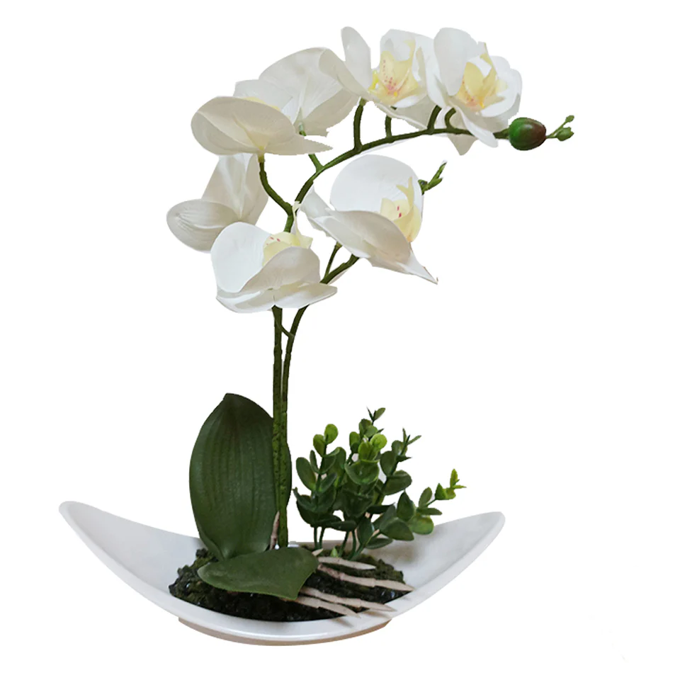 Planta Decorativa Orquídea Blanca Con Maceta Blanca