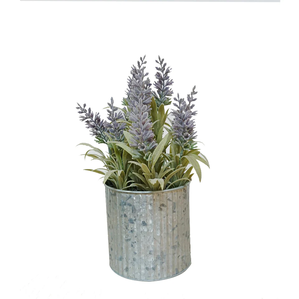 Foto 2 pulgar | Planta Decorativa Lavanda De Color Lila Con Maceta Metálica Gris