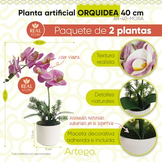 Foto 2 | Planta Artificial Moderna Con Maceta Decorativa Real Style Orquídea Compacta Pack De 2 Unidades De 40cm De Alto