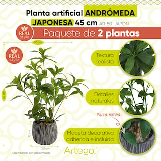 Foto 2 | Planta Artificial Moderna Con Maceta Decorativa Real Style Andromeda Japonesa Compacta Pack De 2 Unidades De 45cm De Al