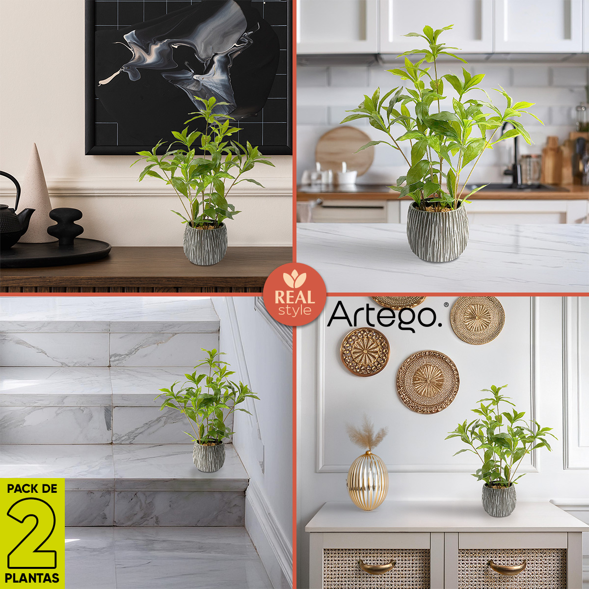 Foto 5 | Planta Artificial Moderna Con Maceta Decorativa Real Style Andromeda Japonesa Compacta Pack De 2 Unidades De 45cm De Al